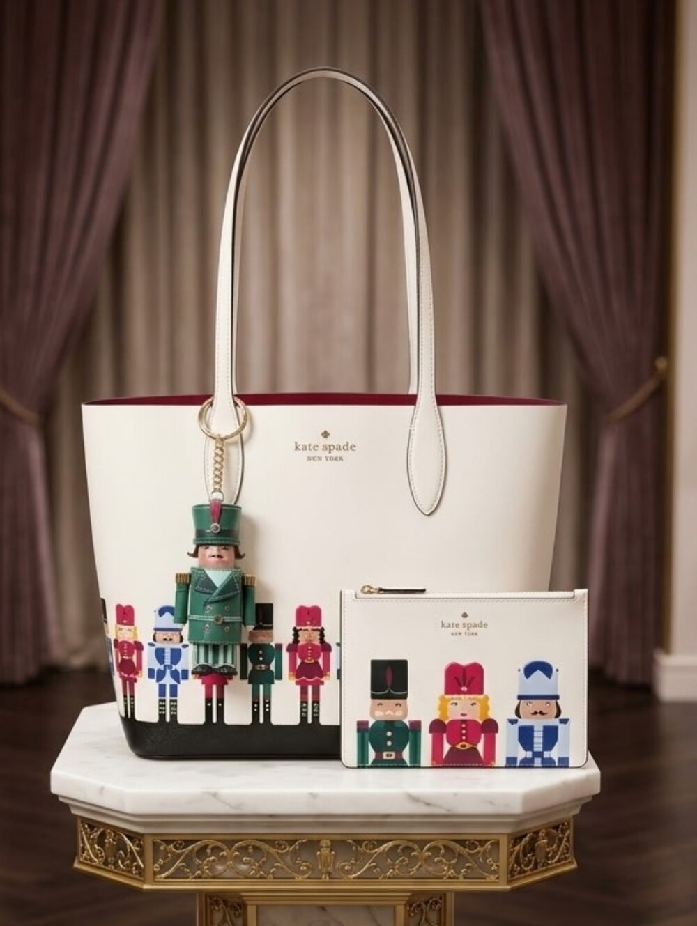 Kate Spade 'Oh What Fun' Small Nutcracker Tote, Matching Pouch and Bag Charm NWT